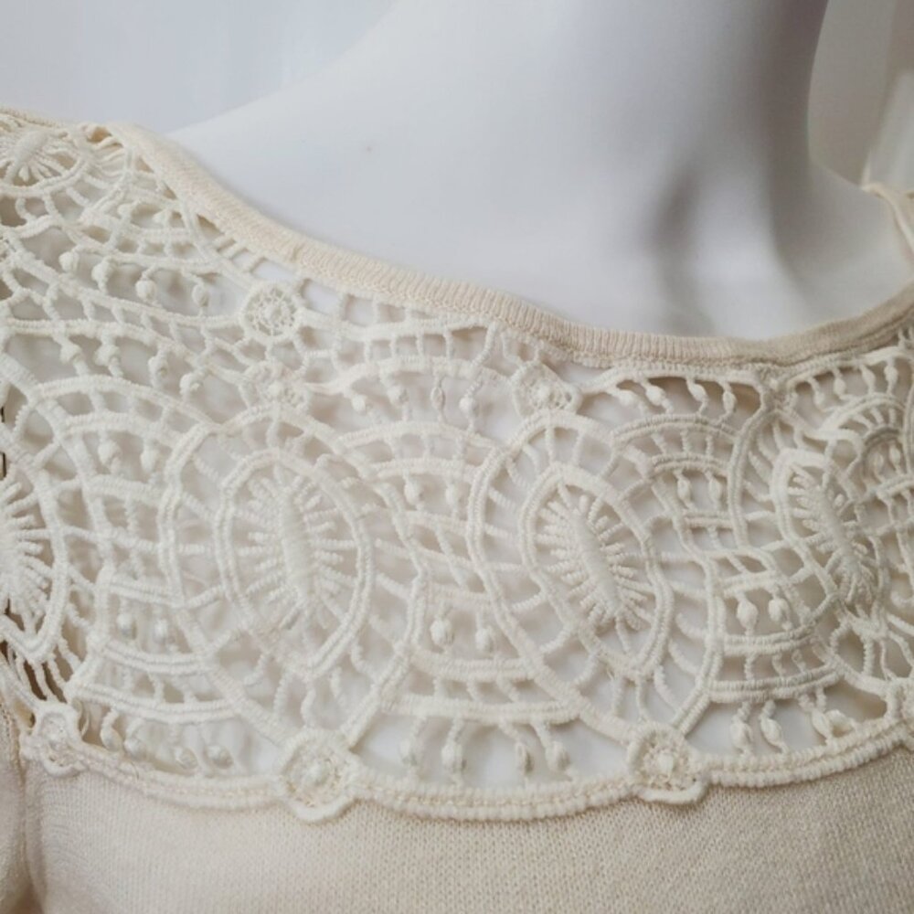 LOFT Women Top XS Beige Lace Long Sleeve Lightweight Casual Soft Knit - Picture 4 of 7